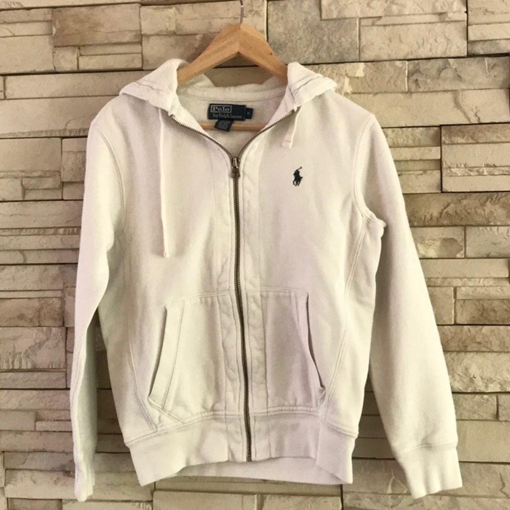 RALPH LAUREN POLO FULL ZIP HOODIE WITH THERMAL LINED HOOD CREAM SMALL